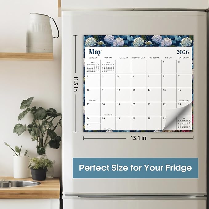 Aesthetic 2026-2027 Magnetic Calendar for Refrigerator, 21-Month Fridge Calendar Magnet from April 2026 to December 2027, Easy Organizing，Floral Luxe