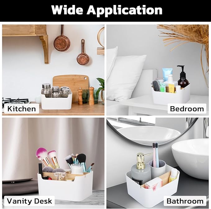 Segarty Desk Storage Box, Divided Bamboo Desktop Organizer, Pencil Holder, Detachable Pen Holder, Remote Control Holder, Cell Phone Box, Modern Wooden Desk Side Organizer for Office Home Accessories