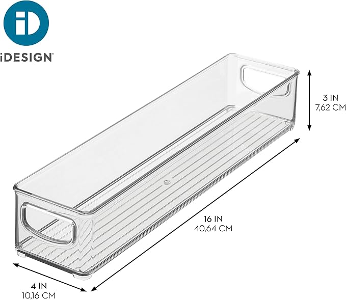 iDesign Slim Clear Plastic Storage Bin, Extra Long Narrow Stackable Organizer for Kitchen and Pantry, 2-Pack