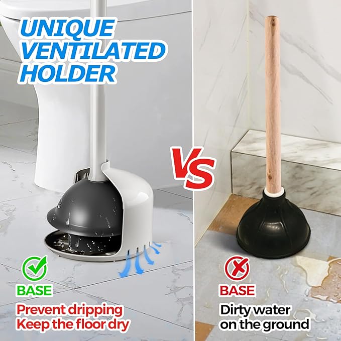 FORASTO Toilet Plunger with Holder,Plungers for Bathroom with Holder,Plunger with Cover,Bathroom Decor，Bathroom Accessories，Toilet Bowl Cleaners,Light Grey
