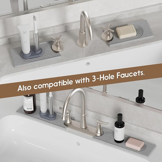 Faucet Mat for Kitchen Sink, Diatomite Quick Drying Tray, 15.8 Inch Kitchen Sink Splash Guard and Bathroom Stone Tray for Counter. Super Absorbent. Deep Grey