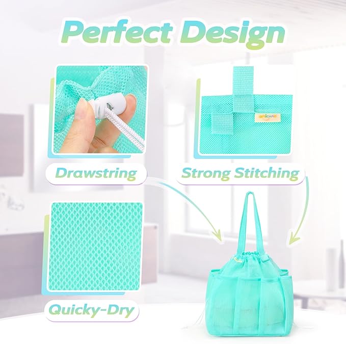 Mesh Shower Caddy Portable, Dorm Room Essentials for College Students Girls and Guys, Blue Large Capacity Shower Bag for Bathroom, Camping, Gym