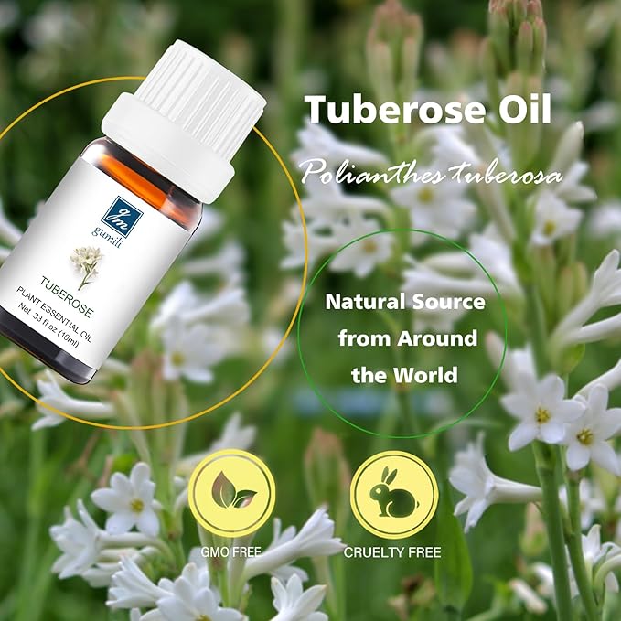 Tuberose Essential Oil - Pure Natural Fragrance for Aromatherapy, Perfume Making, Candles, Soap, Room Spray, Diffuser Blends - Organic, 10mL Undiluted