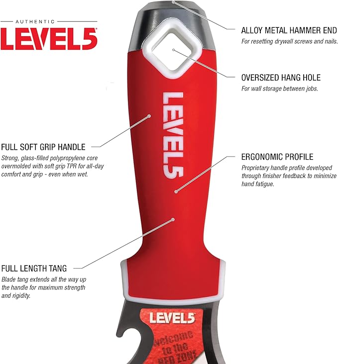 9-In-1 Painter’s Tool - LEVEL5 | Multi-Use Knife, Hardened Carbon Steel | Metal Hammer End | Pro-Grade Finishing Tools | 5-200