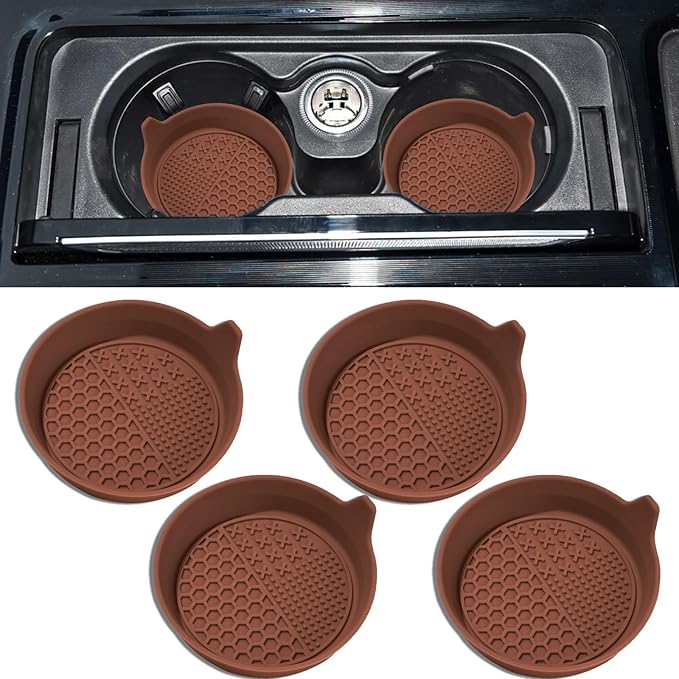 4PCS Car Cup Holder Coaster, Silicone Non-Slip Vehicle Insert Water Bottle Mat, Universal Insulation Drink Cup Pad Decor for SUV/Sedan/Truck, Automotive Interior Accessories (Coffee)