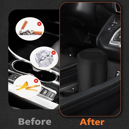 Car Trash Can with Lid-2Pack, Leakproof Garbage Can with 80 Attached Trash Bags, Mini Essential Car Accessories for Interior for Car, Home, Office（Black）