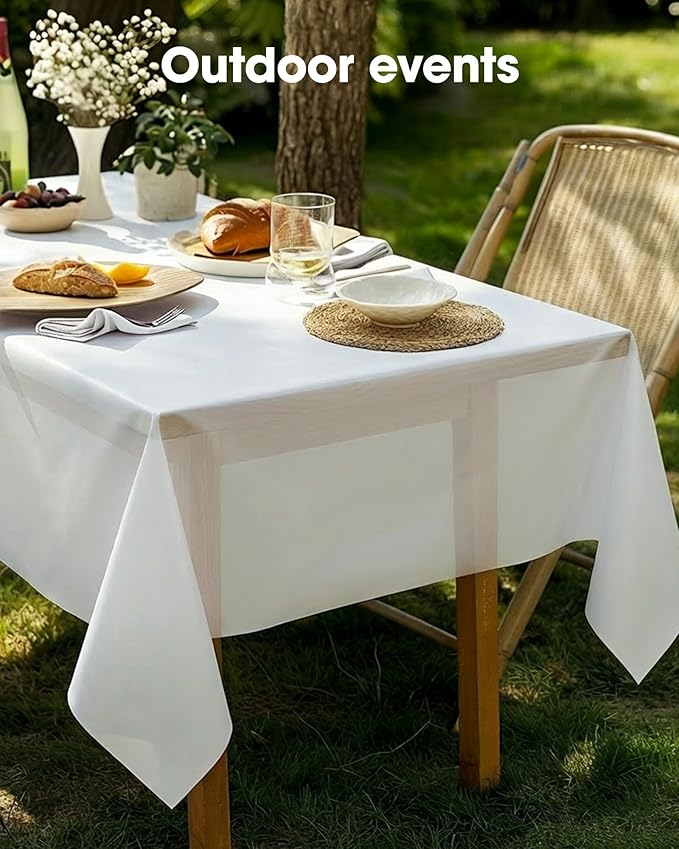 Pureegg Plastic Table Cloth Disposable 10 Pack, 54 x 72 Inch Table Cloths, Party, Picnic, Wedding, Decorative Tablecloths, Rectangle, White Plastic Cover, Leakproof & Sturdy, White