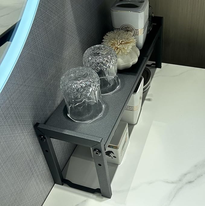 2 Pack Expandable Cabinet Shelf Organizer 16-26" L Stackable Kitchen Counter Shelves Rack Stand Sink Riser Countertop Storage Black (Narrow 5.1”D)