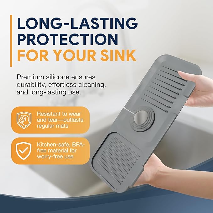 14.6” Silicone Faucet Mat For Kitchen Sink, Kitchen Sink Splash Guard Behind Faucet, Kitchen Faucet Mat For Kitchen Sink, Kitchen Sink Faucet Mat Splash Guard and Sink Water Splash Guard (Gray)