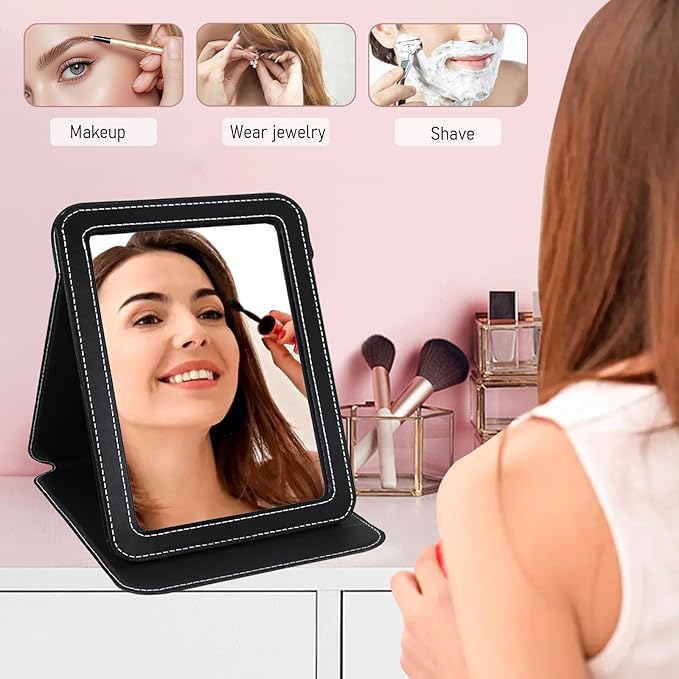 Travel Compact Mirror Rectangular Small Portable Folding Mirror for Purses Makeup Bag Handheld/Adjustable Stand for Desk Mirror Van Gogh Sunflowers Gifts