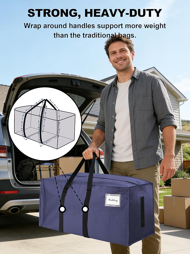 HOMESURE Supports 200lbs Heavy Duty Moving Bags - Strong Zipper & Wrap-Around Handles - Water-Resistant Storage Totes, Durable Alternative to Moving Boxes - 12 Pack - Blue