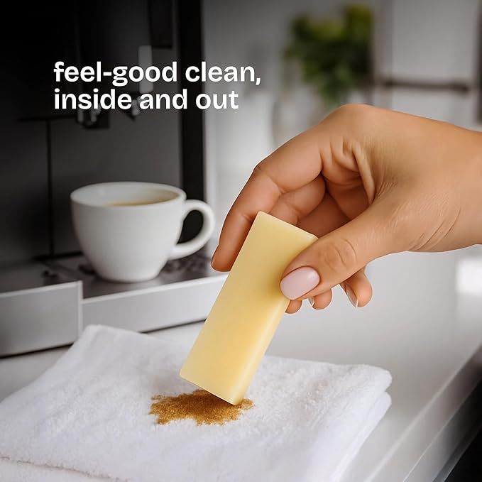 QLEAN Vegan Stain Remover Bar for Fabrics, Laundry Bar Soap for Clothes – Plant-Based, Travel-Friendly Stain Remover for Grease, Wine, Coffee, Grass & More – Non-Toxic & Safe for Delicates (1)