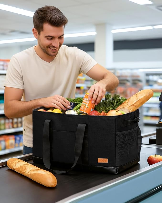 WONDAY Standing Extra Large Reusable Grocery Bag Carrier with Handle, Thirty One Utility Tote Foldable for Shopping and Beach