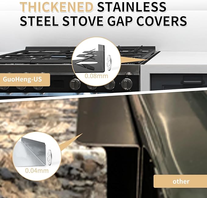 Stove Gap Covers 316 Thick Stainless Steel,2 Pack 23.2" Fixed Stove Gap Filler,Heat Resistant Stove Gap Guards,Between Stove and Counter Slide In Range Trim Kit for Kitchen,Upgrade Shiny Black