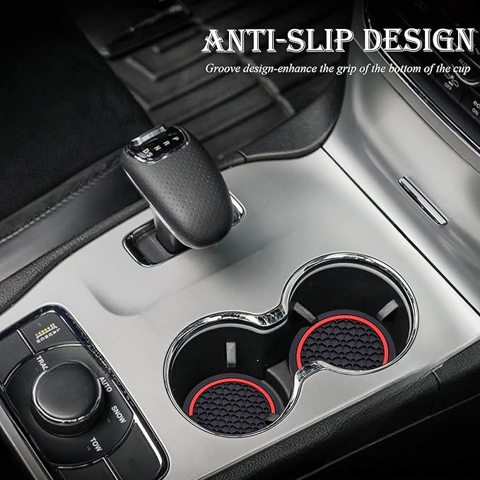 4-Piece Anti-Slip Car Cup Coaster Set – 2.75 Inch Auto Insert Drink Mats, Perfect for Coffee & Beverages – Stylish Interior Decor for Women & Girls (Black & Red)