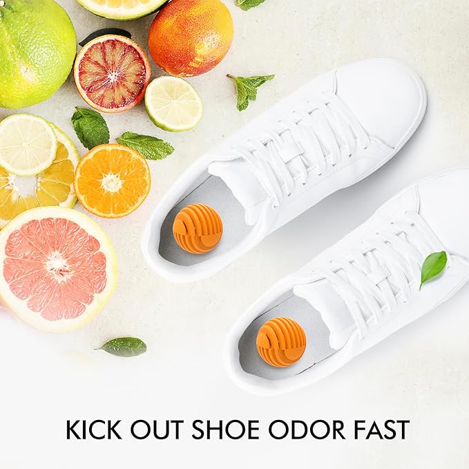 Shoe Deodorizer Balls Citrus 6 Pack, Natural Essential Oil Long Lasting Sneaker Odor Eliminator, Small Spaces Air Freshener for Car Gym Bags, Drawers and Locker