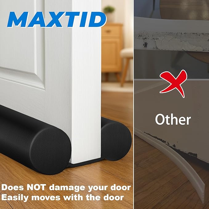 MAXTID Twin Door Draft Blocker Seal Large Door Gap Noise Under Door Draft Stopper for Bottom Door Sweep Sounfproofing Adjustable 38" Black