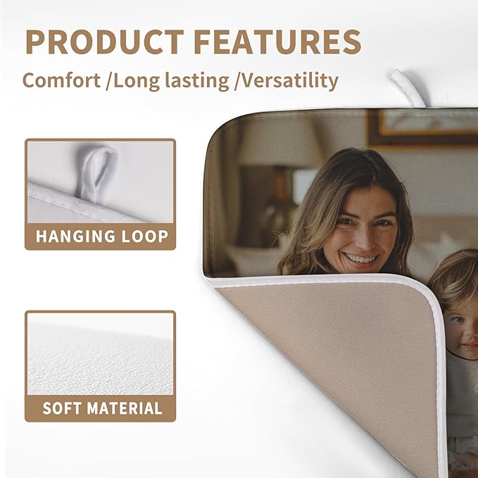 Custom Drying Mat with Picture Text Personalized Photo Dish Drying Mats for Kitchen Counter 16x18 Inch Customized Image Kitchen Accessories Microfiber Absorbent Dish Drying Pad