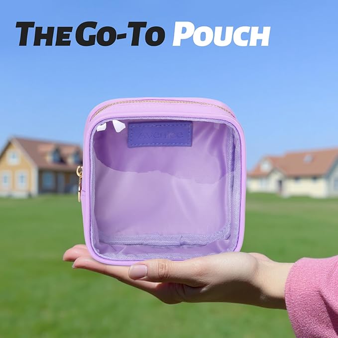 Aveniee Make up Bag for Purse, Clear Mini Cosmetic Bag Cute Zipper Pouches for Organizing Car Essentials Travel Toiletry Lipstick-Purple