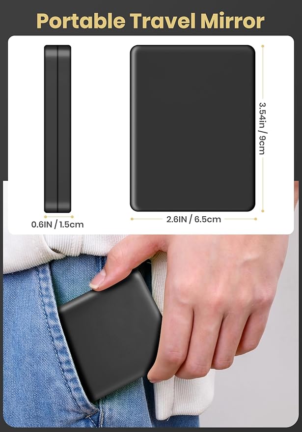 Compact Mirror, Rechargeable 30X Magnifying Mirror with 3 Lighting Modes & Dimmable Brightness, Portable Travel Makeup Mirror with Light, Essentials for Travel, Pocket, Purse, Gifts for Women Black