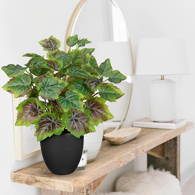14.5" Artificial Plants Indoor Home Decor, Fake Potted Silk Plants for Shelves Living Room Decorative, Small Artificial Office Desk Plants in Pots, Faux Grape Leaf Vine Hope Tropical House Plant