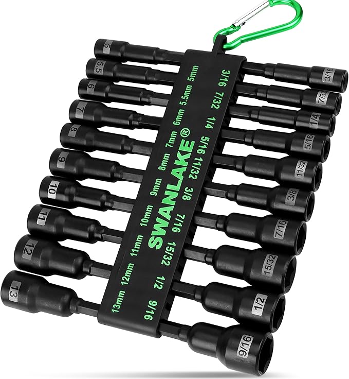 Magnetic Nut Driver Set, 20-Piece Metric & SAE 1/4" Hex Shank, Drill Socket Set, Impact Driver Bit Sets, Magnetic Bit Holder with Aluminum Alloy Snap Clip, 65mm Long Hex Bits, Quick Change Tool