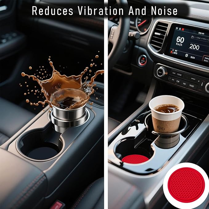 Car Cup Holder Coaster 4 Pack - Non Slip & Shockproof,Flexible PVC Rubber Insert for Car/Truck/SUV/Van (2.75"x0.2") Universal Fit Auto Cup Holders Accessories for Women and Man (Red)