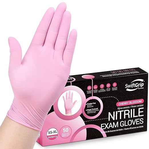 SwiftGrip Nitrile Disposable Gloves - Medical Exam Gloves, Latex-Free, Pink, Powder-Free, 50-ct Box (XL)
