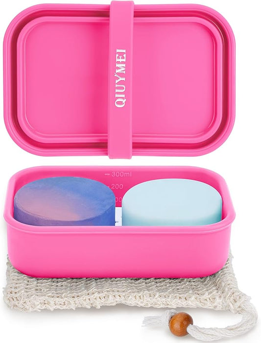 Silicone Soap Holder, Enhanced Leak-Proof Travel Soap Container with Draining Layer, Portable Bar Soap Holder, Soap Case with Soap Bag, Soap Dishes for Bathroom/Camping/Gym (Pink)
