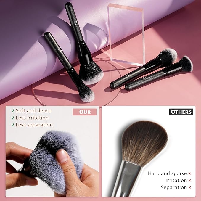 BS-MALL Soft Professional Makeup Brush Set - 4 Pcs Travel-friendly Brushes Including Foundation Brush for Liquid Makeup, Powder Brush & Blush Brush,Daily use (All Black)
