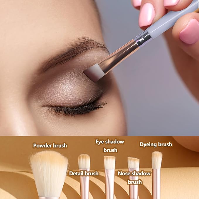 Travel Makeup Brush Set, Portable 5 PCS Mini Makeup Brushes with Mirror, Easy-taken Makeup Tool Set for Eyeshadow, Contour, Blush, Complete Function Cosmetic Profesional Tools (Blue)