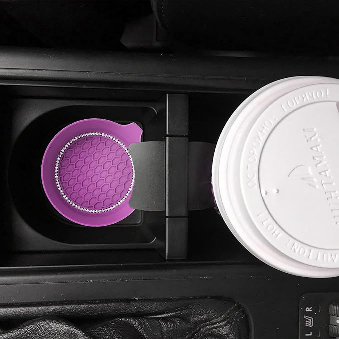 2 PCS Car Cup Coasters, Universal Cup Holder Coaster for Car Accessories, Bling CupHolders Insert for Women Non-Slip Silicone Car Cup Holder Coasters