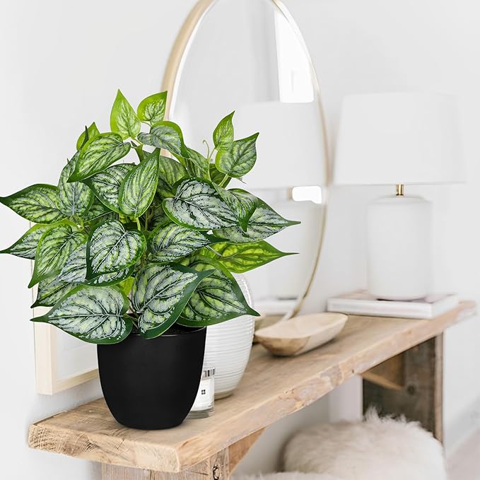 14.5" Artificial Plants Indoor Home Decor, Fake Potted Silk Plants for Shelves Living Room Decorative, Small Artificial Office Desk Plant in Pots, Faux Potted Greenery Tropical House Plant