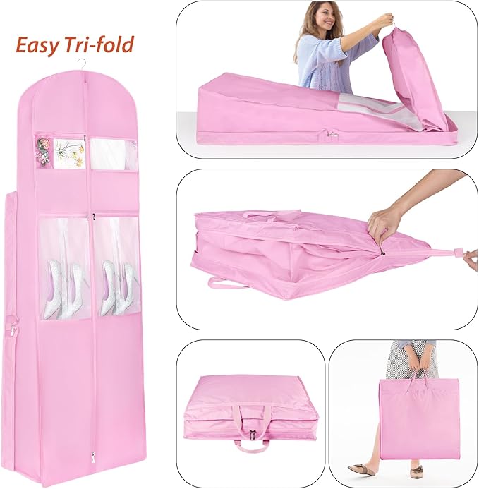 Zilink 72" Wedding Dress Garment Bag Bridal Gown Garment Bag Wedding Dress Travel Bag with 12”Gusseted and Accessory Pockets for Wedding Dress, Puffy Gowns [Upgraded Version]