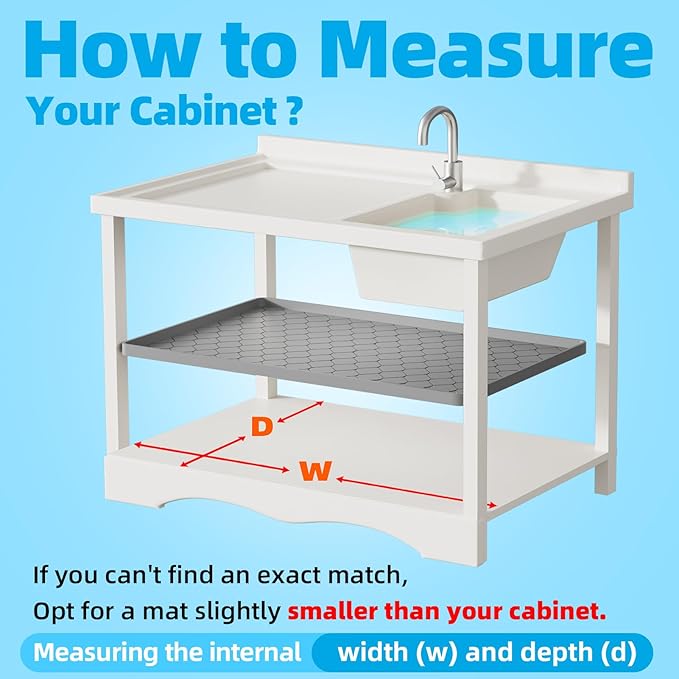 Silicone Under Sink Mat 28" x 19", Kitchen Essentials and Gadgets, Shelf Liner and Cabinet Protector, Home Organizers and Storage, Waterproof Bathroom Tray