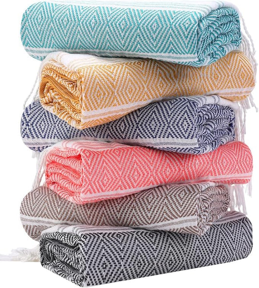 6-Pack Oversized Cotton Turkish Beach Towels Set Bulk 74"x38" Extra Large Sand-Free Quick Dry Clearance Swim Bath Camping Pool Towel Travel Blanket Adult Essentials Cruise Accessories Vacation Gift