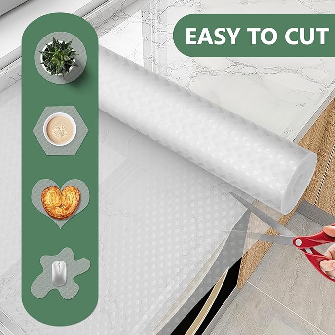Shelf Liners, Non-Adhesive Drawer Liner, Waterproof & Oil-Proof Kitchen Cabinet Cupboard Liner Plastic EVA Material BPA Free Fridge Liner Mats Paper Protector for Shelves (Clear/12in x 60in)