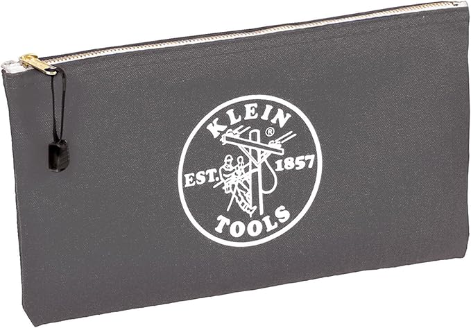 Klein Tools 5141 Zipper Tool Bag, Tool Pouch, Bank Deposit Canvas Utility Bag, 12.5 x 7-Inch, Brown/Black/Gray/Red 4-Pack