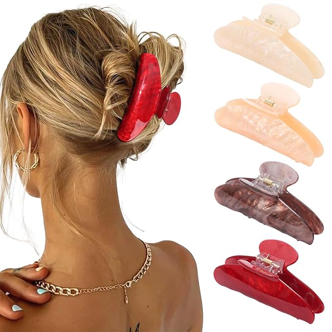 4Pcs Large Acrylic Hair Claw Clips - Strong Hold Thick Hair Banana Barrettes for Women Girls (Hair Clips, Banana