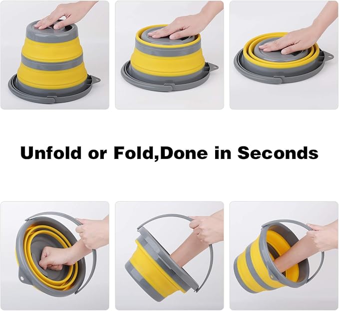 2 Pack Collapsible Plastic Bucket with 1.32 Gallon (5L) Each, Foldable Round Tub, Space Saving Outdoor Waterpot for Garden or Camping, Portable Fishing Water Pail