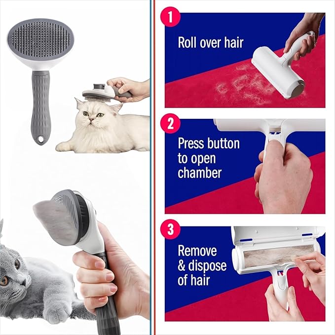 Roller Pet Hair Removal Tool, Reusable Lint Roller - Cat and Dog Hair Remover for Furniture, Dog Brush for Shedding, Portable Multi-Surface Fur Removal Tool (Sofas, Carpets, Clothing, Bed Sheet)