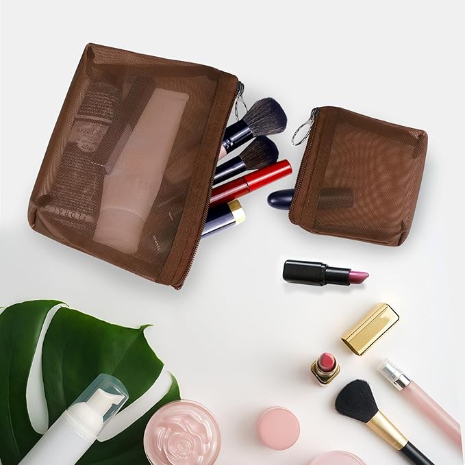 Aosbos 3-Pack Mesh Cosmetic Bag Set - Travel/On-The-Go Makeup Storage, Zipper Closure Small Pouch