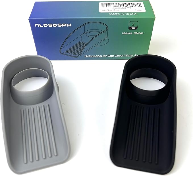 2-Pack Dishwasher Air Gap Cover Water Ramp Silicone Splash Guard, 4° Overflow Spout Extender for Dishwasher,Universal Accessory For Dishwasher Air Gap,Replacement Dishwasher Air Gap (Grey,Black)