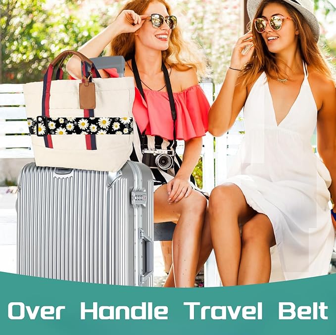 Slohif Luggage Straps for Suitcases Travel Belt Accessories Luggage Connector Identifiers 2 Pack Over Handle with Buckle Unique Nylon Adjustable Strap for Sleeping Bag Car Seat Daisy