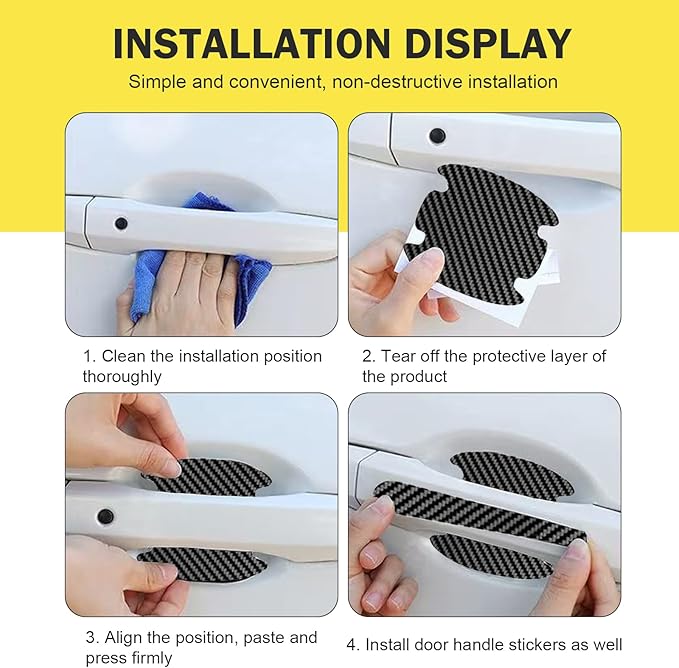 8PCS Car Door Handle Scratch Protectors, Carbon Fiber Vehicle Doors Handle Cover Guard Protective Film, Waterproof Car Door Handles Bowl Sticker, Universal Accessory for Most Auto Handles