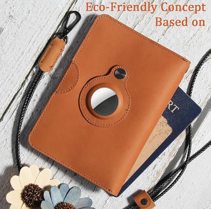 Leather Passport Holder for Travel Women Man, Button Closure Passport Wallet with Airtag Slot, Passport Cover for a Passport Book, Travel Essential & Gift