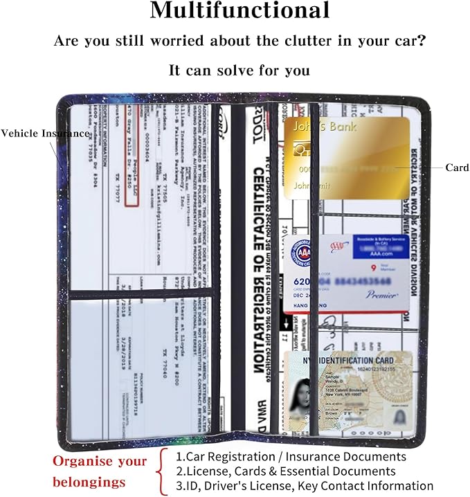 TILDOSAC Leather Car Registration and Insurance Card Holder, Car Document Holder for Cards License with Magnetic Shut(Purple)