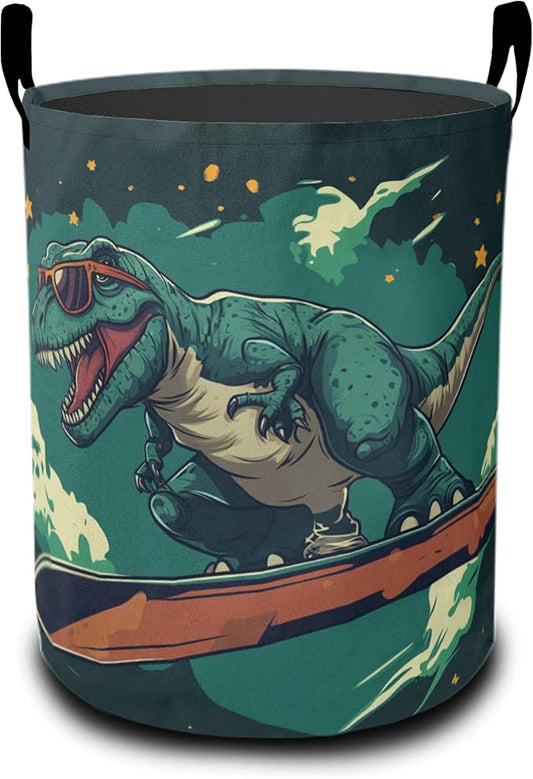 Cute Tyrannosaurus Rex Laundry Basket-Large Foldable Hamper Holder Portable Tall Collapsible Laundry Hamper Storage Basket Bin with Handles, Canvas & Waterproof lining for Household Items