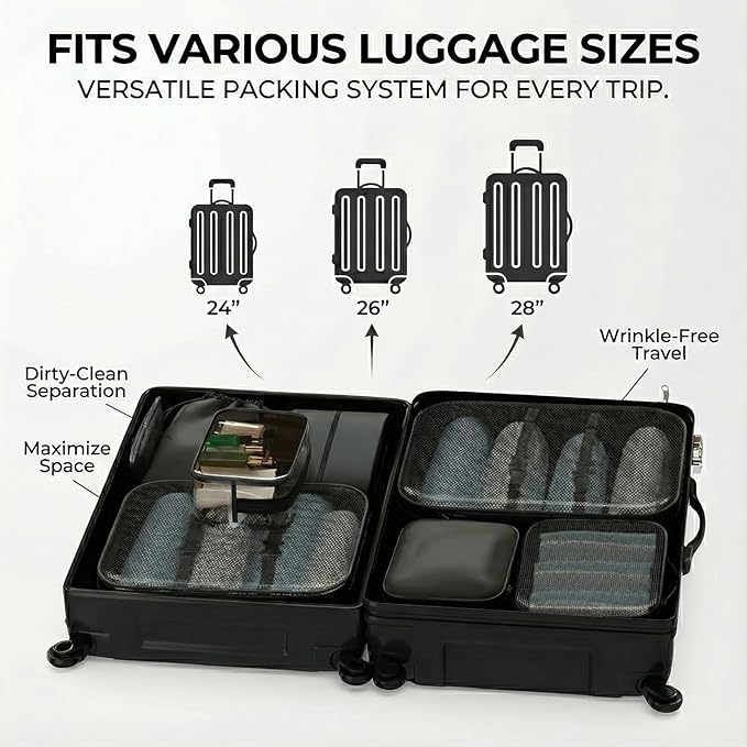8 Set Packing Cubes for Travel with Clear Toiletry Bag, Durable Luggage Packing Organizers for Suitcase, Carry-On Accessories, TSA Approved See-Through Cubes, Space-Saving Storage Bags