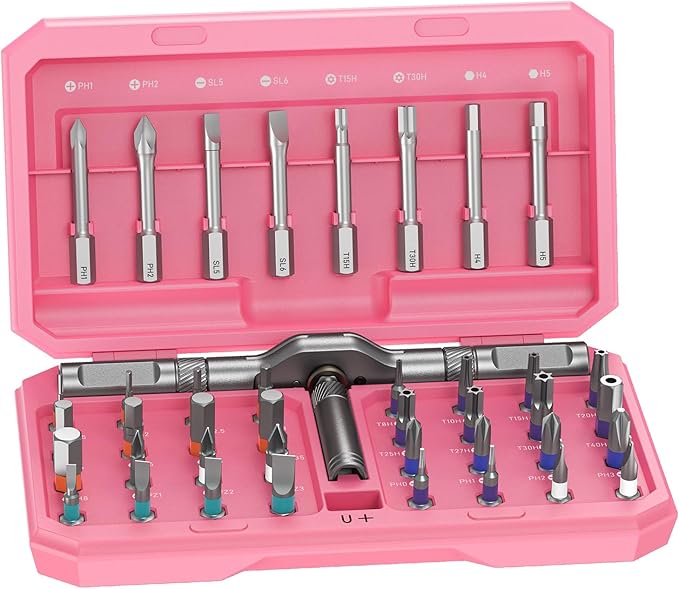 Professional 42-in-1 Magnetic Screwdriver Tool Kit - Multi-functional Precision Bits for PC, Camera, Smartphone, Furniture, Bike – Ideal for Electronics & Home Repairs, Pink